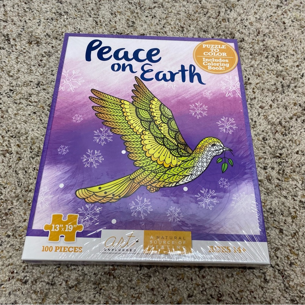 Peace on Earth jigsaw puzzle 100 pieces includes coloring book bird new sealed